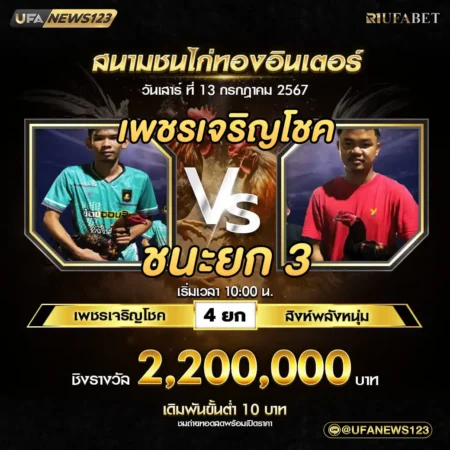 เทปไก่ชน เพชรเจริญโชค VS สิงห์พลังหนุ่ม 13 กรกฎาคม 2567