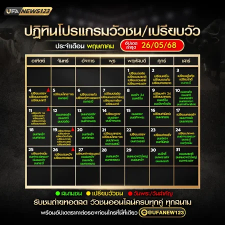 ปฏิทินวัวชน พฤษภาคม 2568