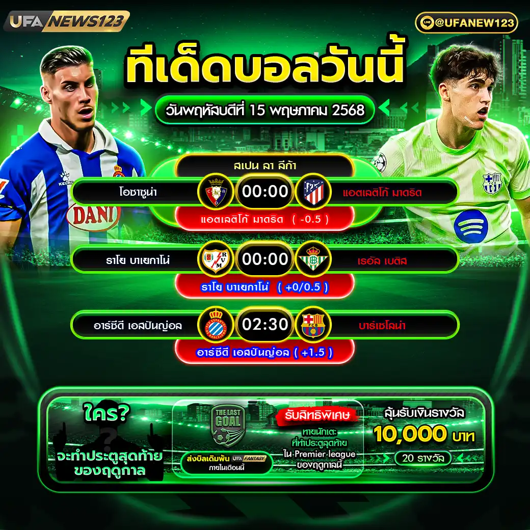 ทีเด็ดบอล แจกบอลสเต็ป 3 คู่ วันที่ 15 พฤษภาคม 2568