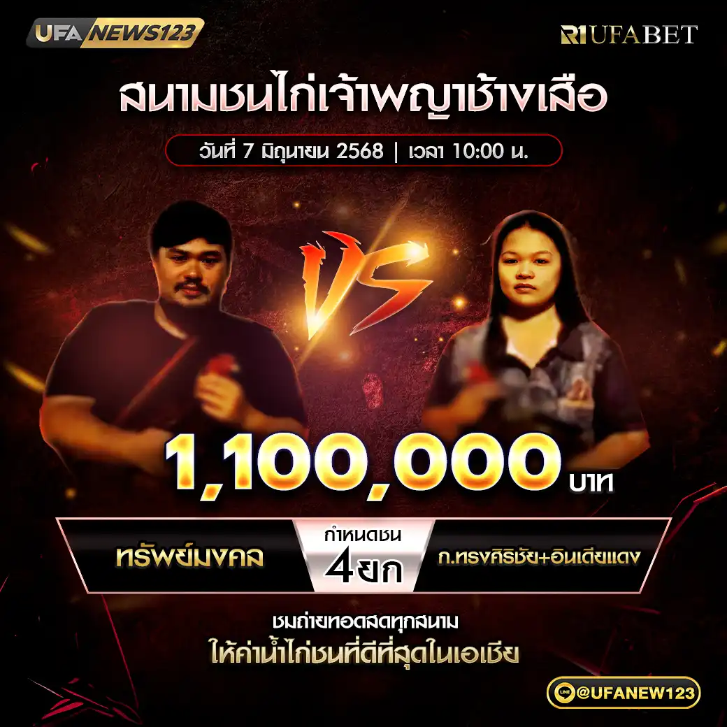 ทรัพย์มงคล VS ก.ทรงศิริชัย+อินเดียเเดง ชน 4 ยก ชิงรางวัล 1,100,000 บาท 07 มิถุนายน 2568