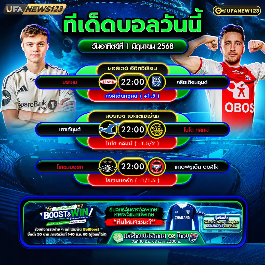 ทีเด็ดบอล แจกบอลสเต็ป 3 คู่ วันที่ 01 มิถุนายน 2568