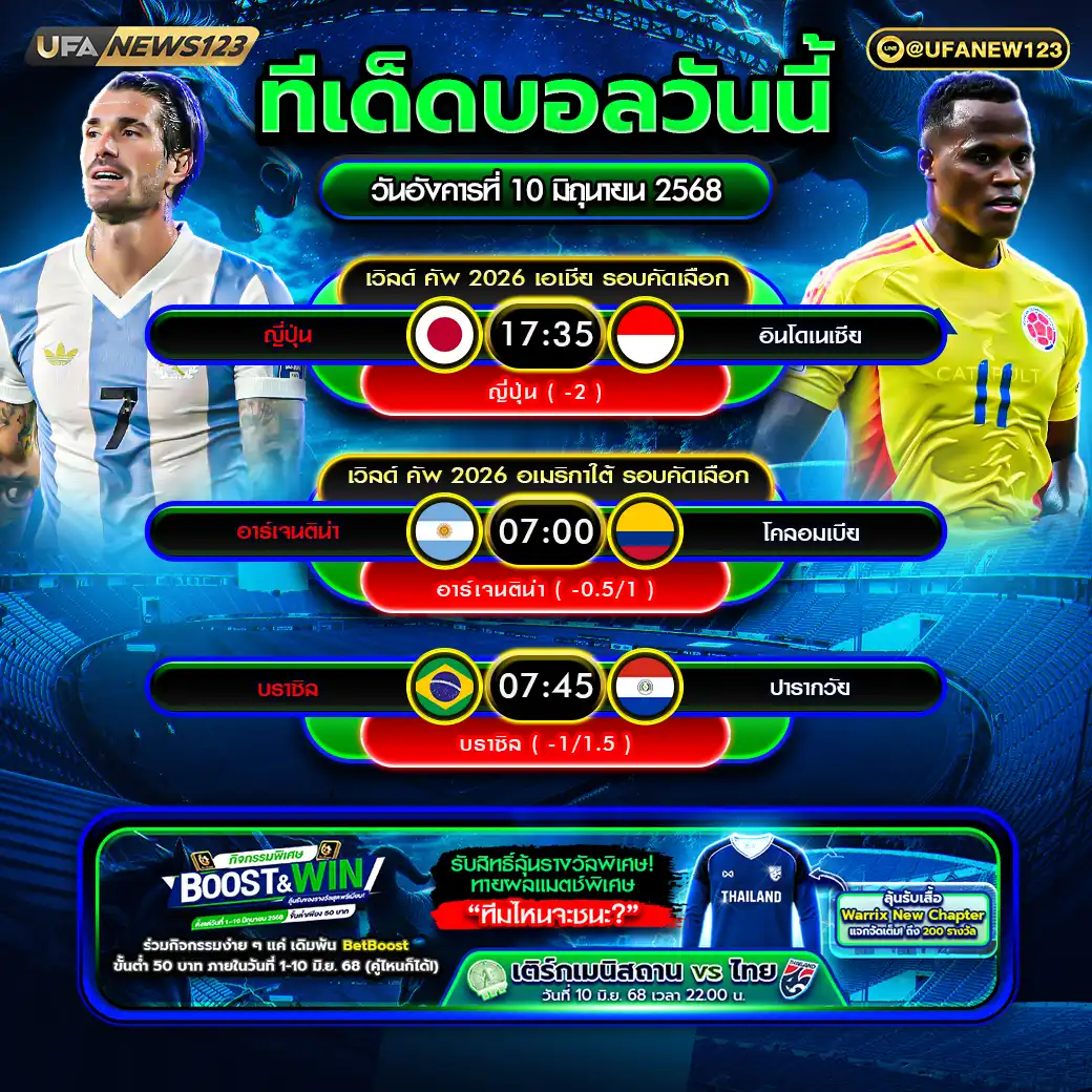 ทีเด็ดบอล แจกบอลสเต็ป 3 คู่ วันที่ 10 มิถุนายน 2568