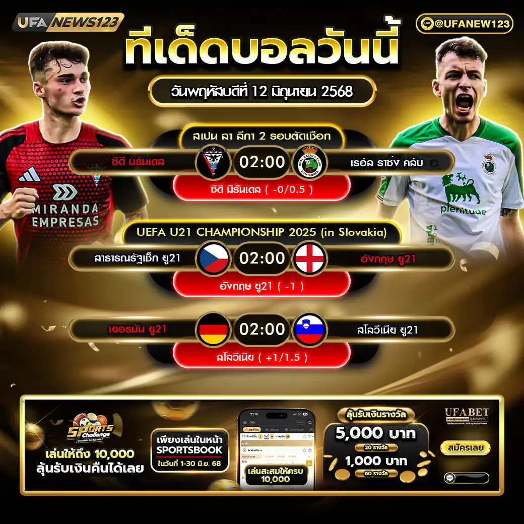 ทีเด็ดบอล แจกบอลสเต็ป 3 คู่ วันที่ 12 มิถุนายน 2568