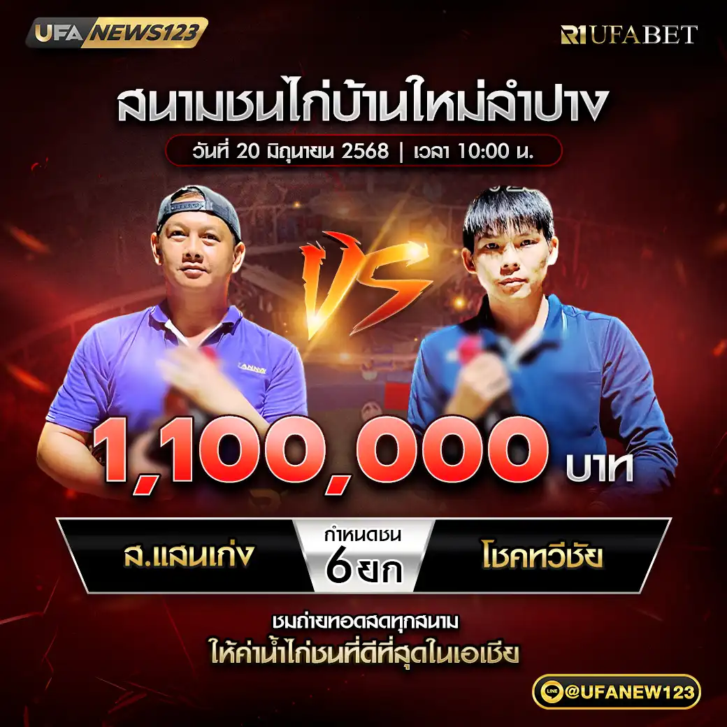 ส.แสนเก่ง VS โชคทวีชัย ชน 6 ยก ชิงรางวัล 1,100,000 บาท 20 มิถุนายน 2568