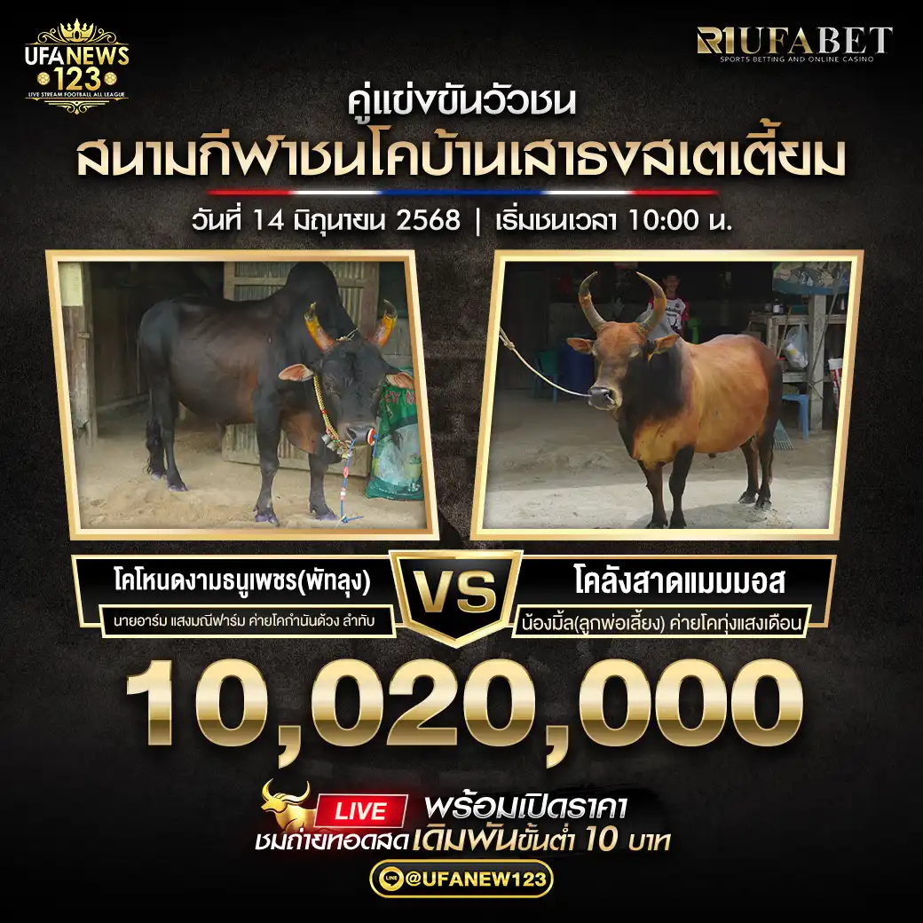 โคโหนดงามธนูเพชร(พัทลุง) VS โคลังสาดแมมมอส ชิงรางวัล 10,020,000 บาท 14 มิถุนายน 2568