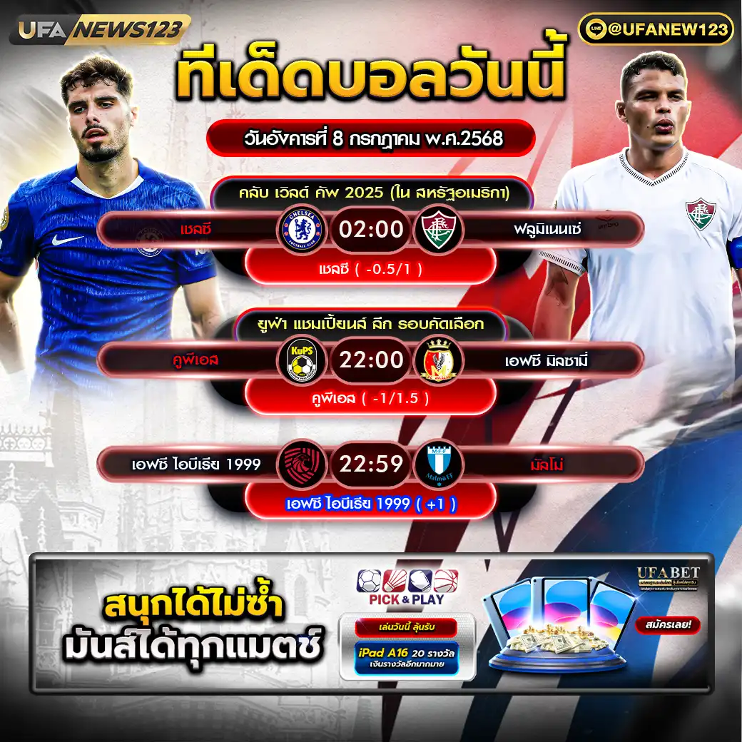 ทีเด็ดบอล แจกบอลสเต็ป 3 คู่ วันที่ 08 กรกฎาคม 2568