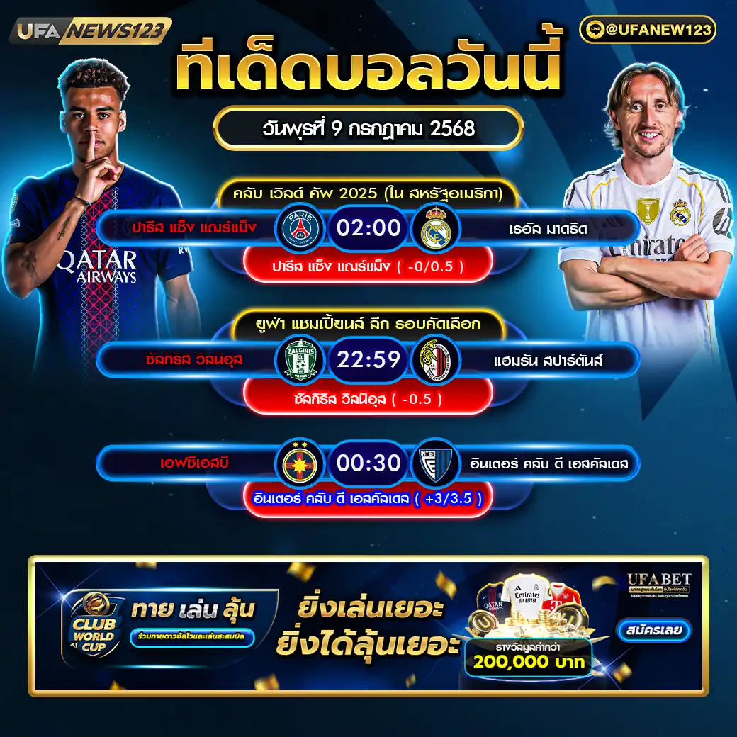 ทีเด็ดบอล แจกบอลสเต็ป 3 คู่ วันที่ 09 กรกฎาคม 2568