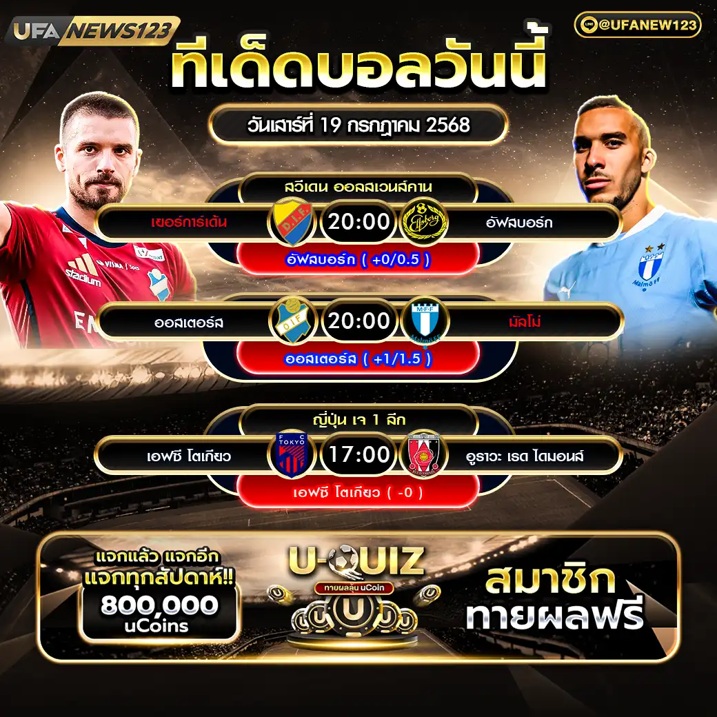 ทีเด็ดบอล แจกบอลสเต็ป 3 คู่ วันที่ 19 กรกฎาคม 2568