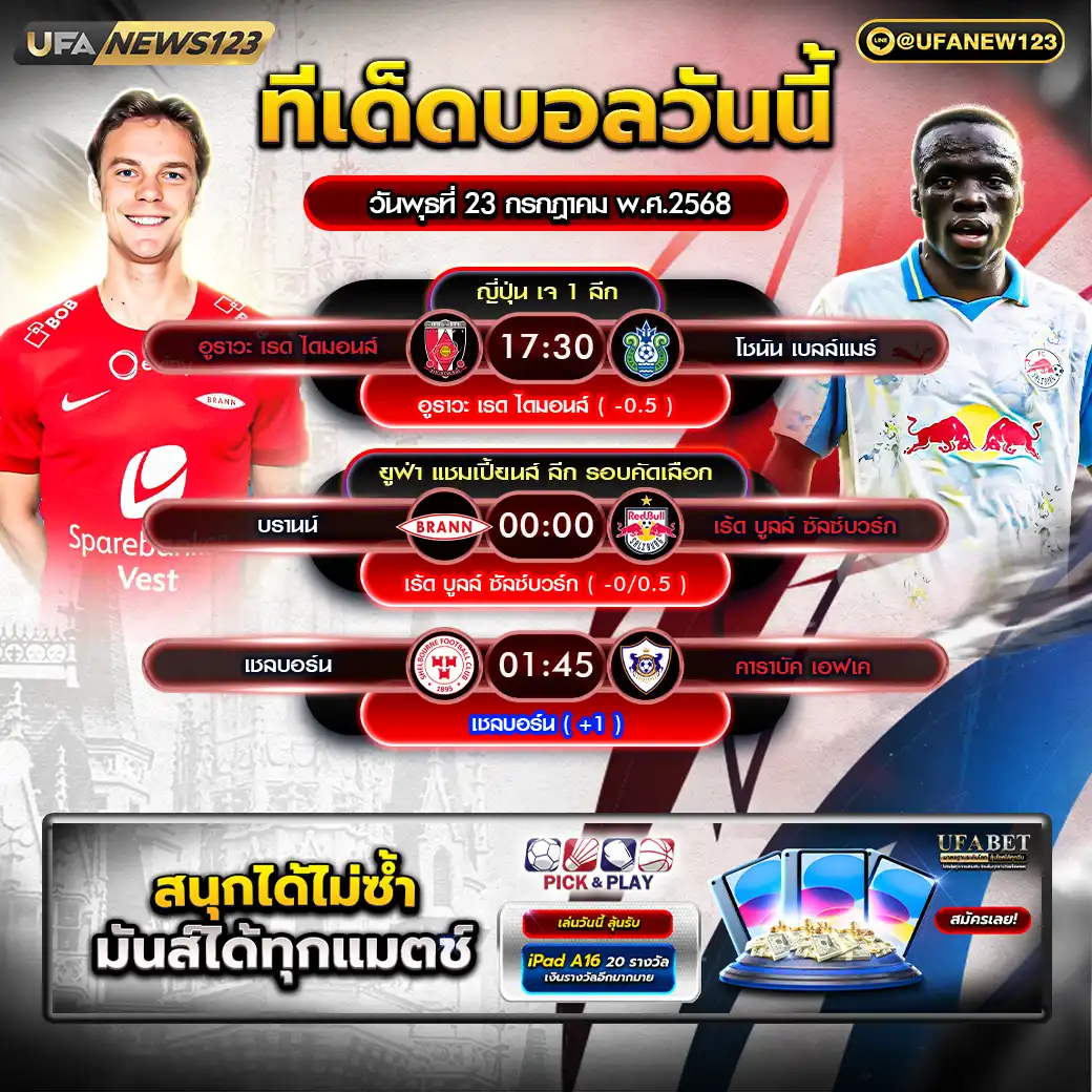 ทีเด็ดบอล แจกบอลสเต็ป 3 คู่ วันที่ 23 กรกฎาคม 2568