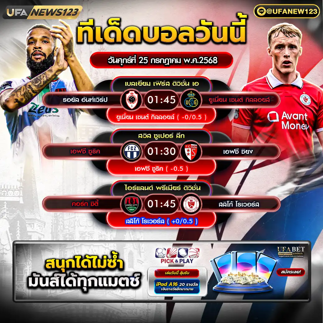 ทีเด็ดบอล แจกบอลสเต็ป 3 คู่ วันที่ 25 กรกฎาคม 2568
