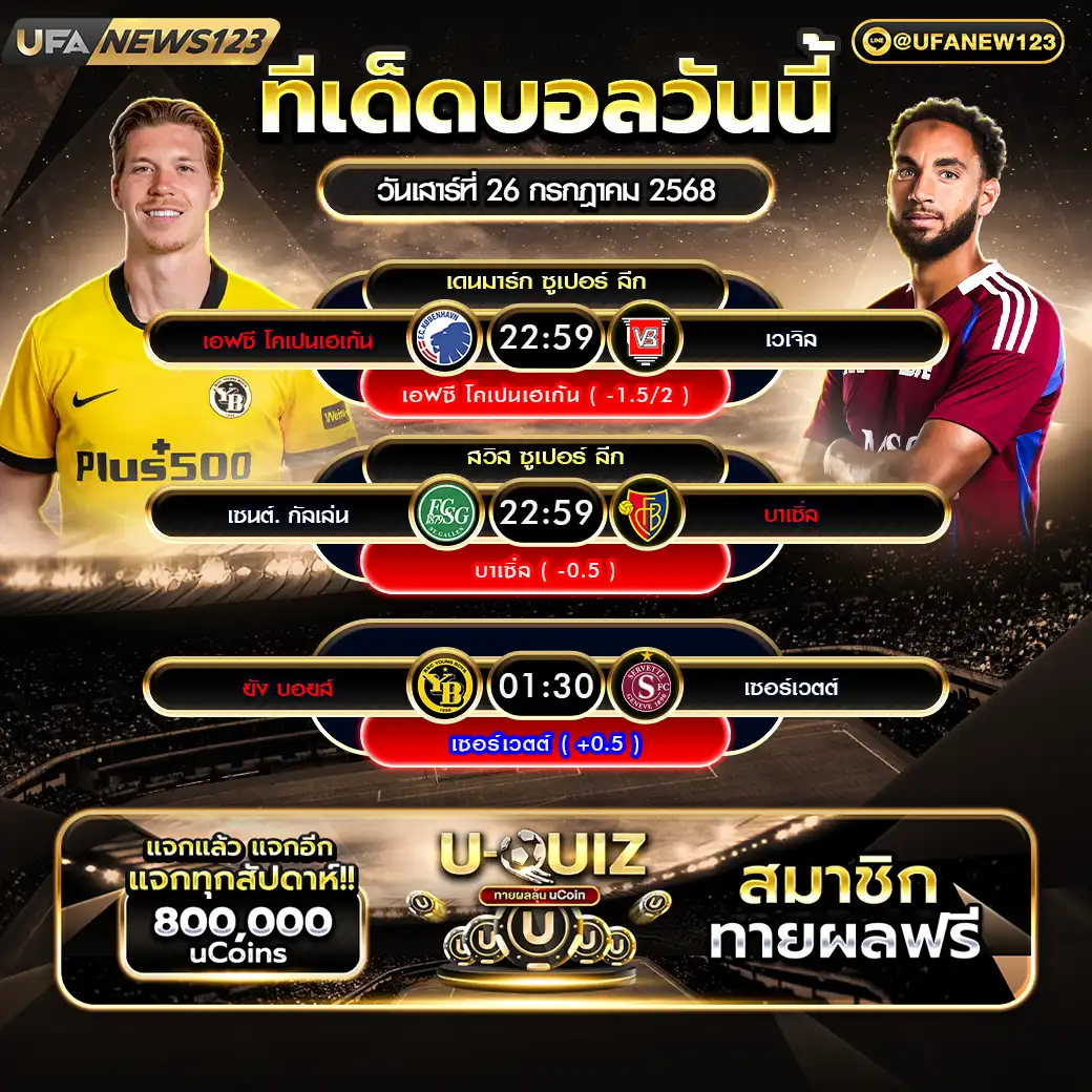 ทีเด็ดบอล แจกบอลสเต็ป 3 คู่ วันที่ 26 กรกฎาคม 2568
