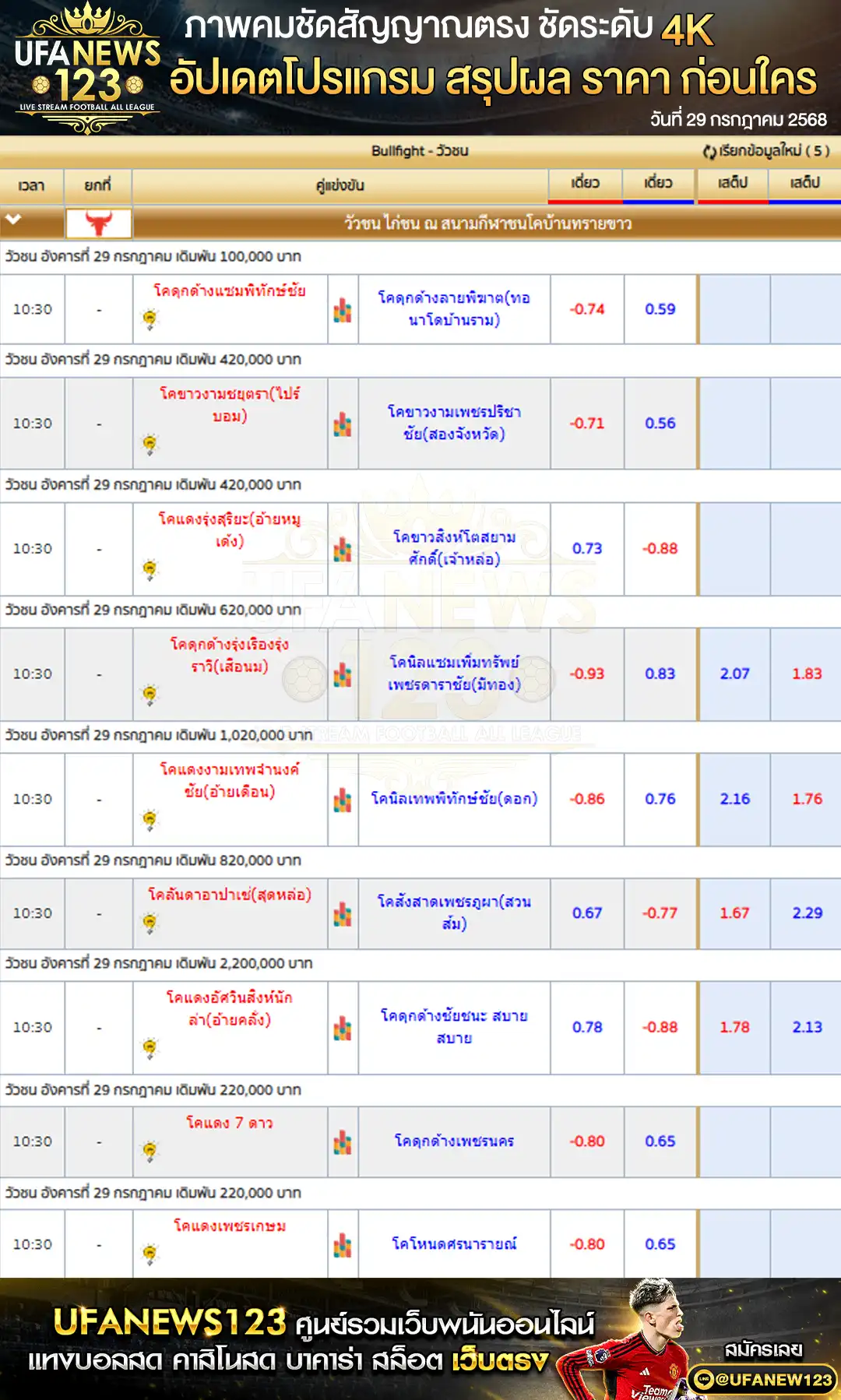 ราคาวัวชน สนามกีฬาชนโคบ้านทรายขาว เริ่มเวลา 10:30 น. 29 กรกฎาคม 2568