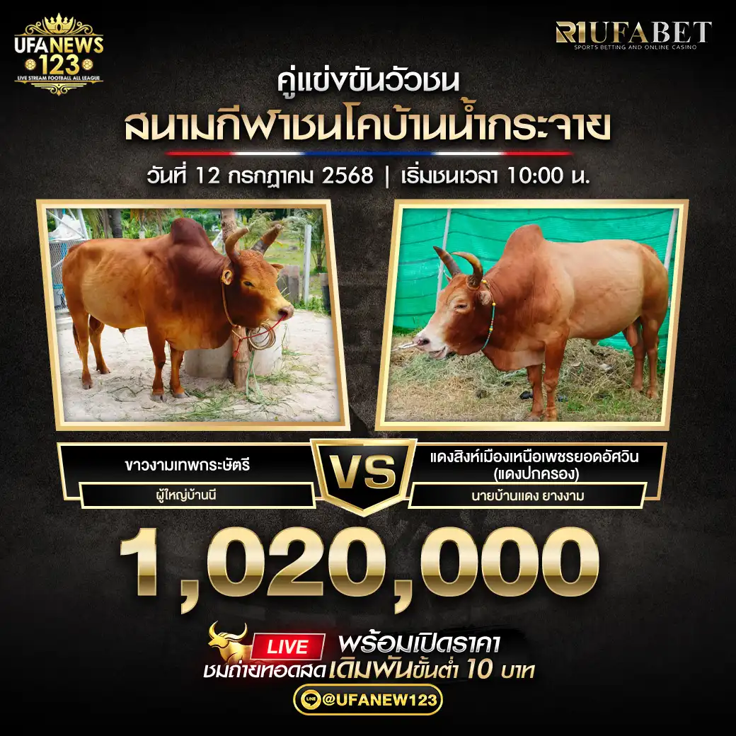 แดงสิงห์เมืองเหนือเพชรยอดอัศวิน(แดงปกครอง) VS ขาวงามเทพกระษัตรี ชิงรางวัล 1,020,000 บาท 12 กรกฎาคม 2568