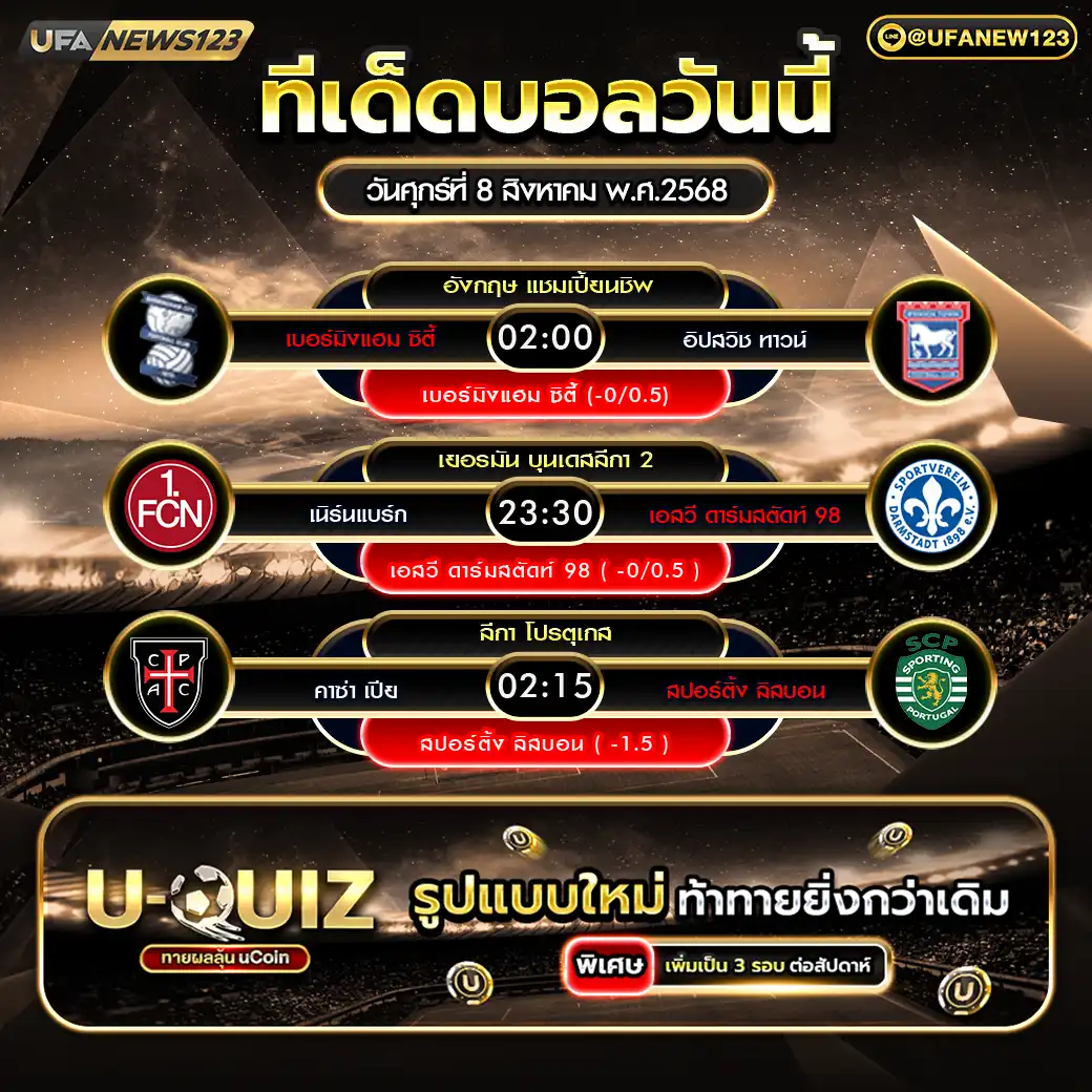 ทีเด็ดบอล แจกบอลสเต็ป 3 คู่ วันที่ 08 สิงหาคม 2568