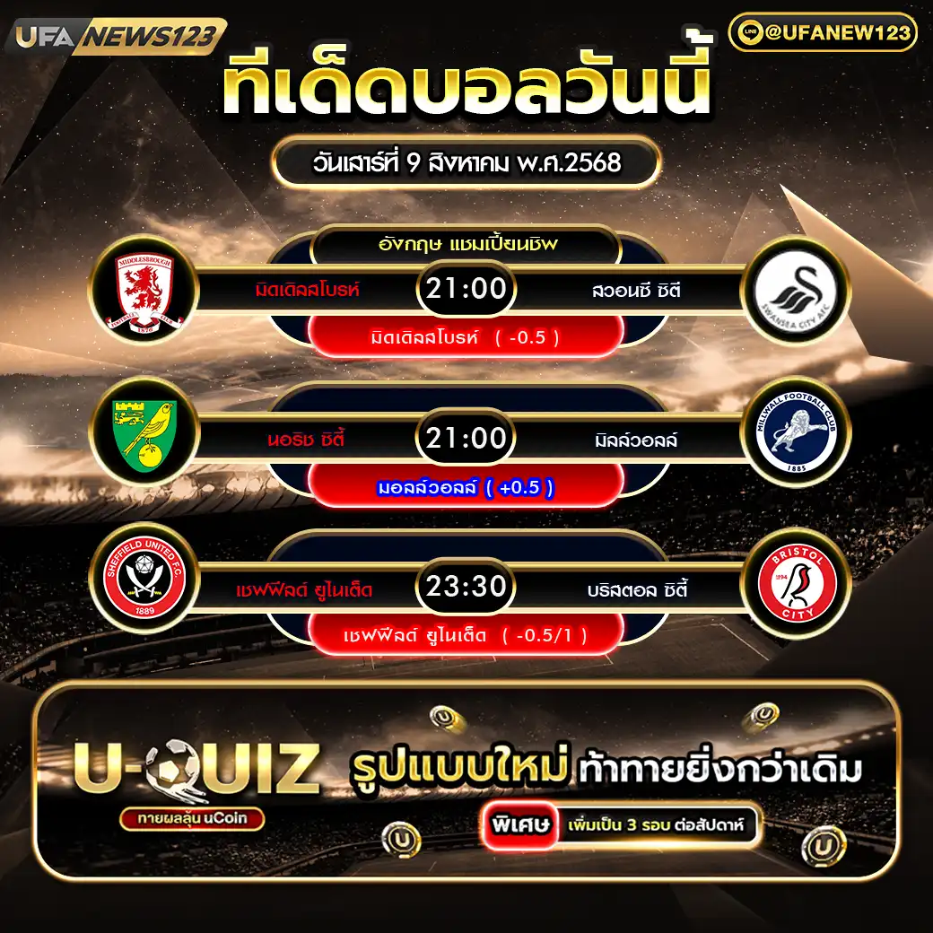 ทีเด็ดบอล แจกบอลสเต็ป 3 คู่ วันที่ 09 สิงหาคม 2568