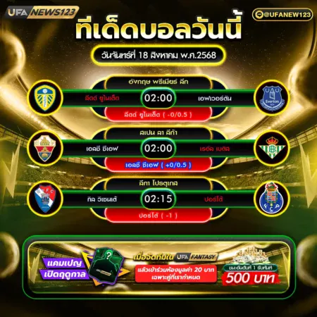 ทีเด็ดบอล 18 สิงหาคม 2568