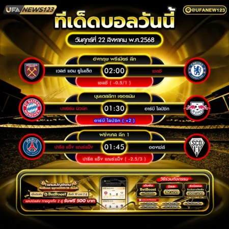 ทีเด็ดบอล 22 สิงหาคม 2568