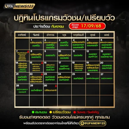 ปฏิทินวัวชน กันยายน 2568