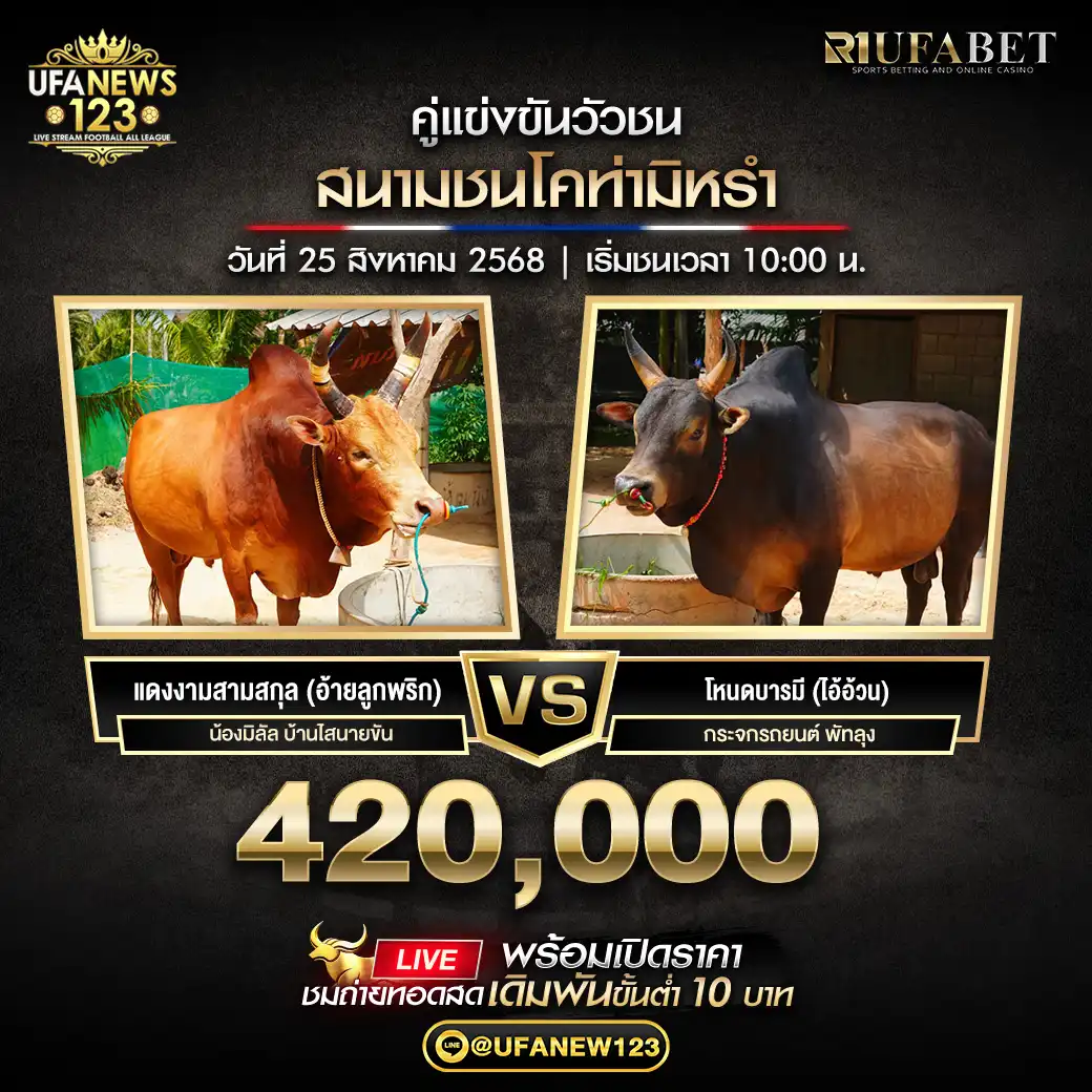 แดงงามสามสกุล (อ้ายลูกพริก ) VS โหนดบารมี ( ไอ้อ้วน) ชิงรางวัล 420,000 บาท