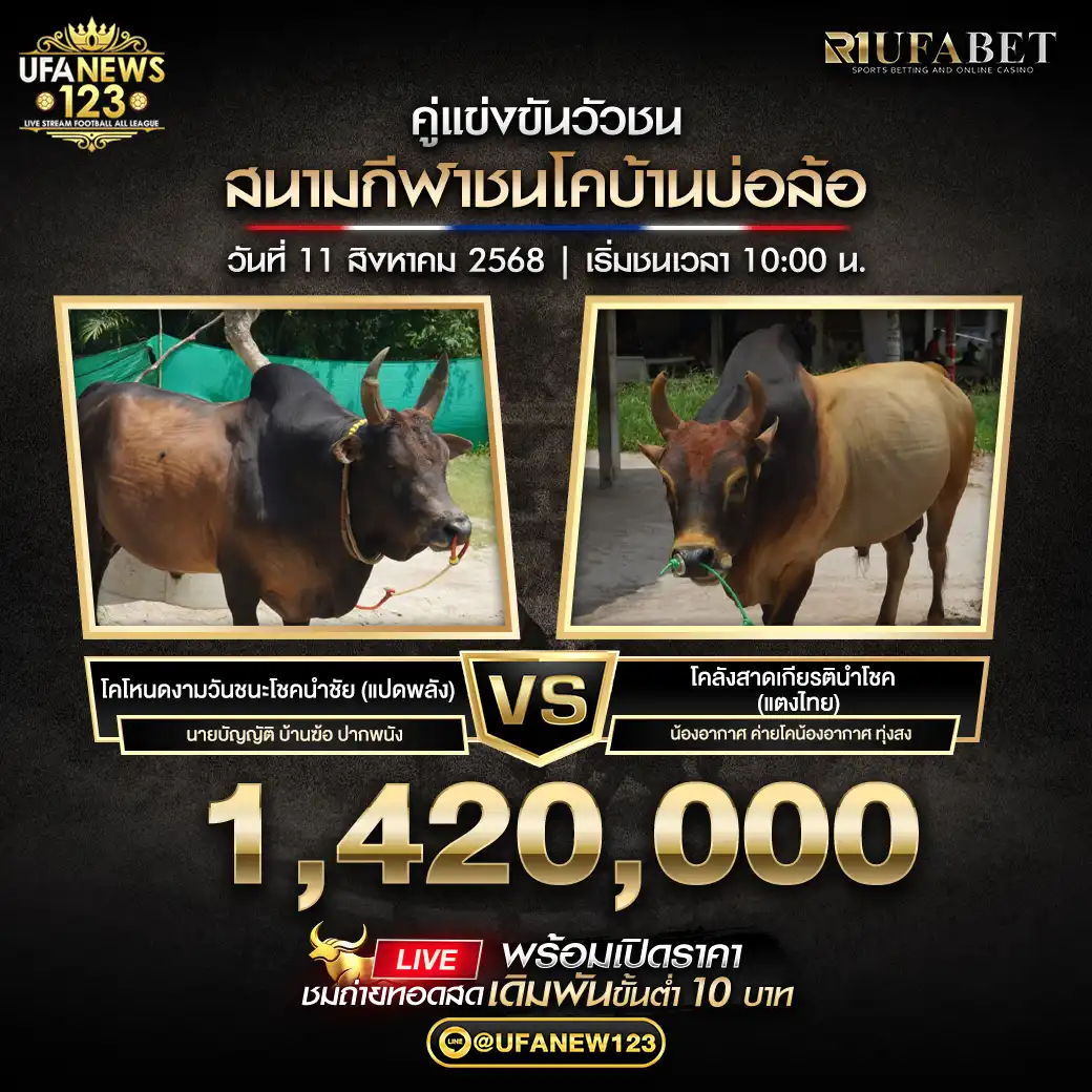 โคโหนดงามวันชนะโชคนำชัย (แปดพลัง) VS โคลังสาดเกียรตินำโชค (แตงไทย) ชิงรางวัล 1,420,000 บาท 11 สิงหาคม 2568