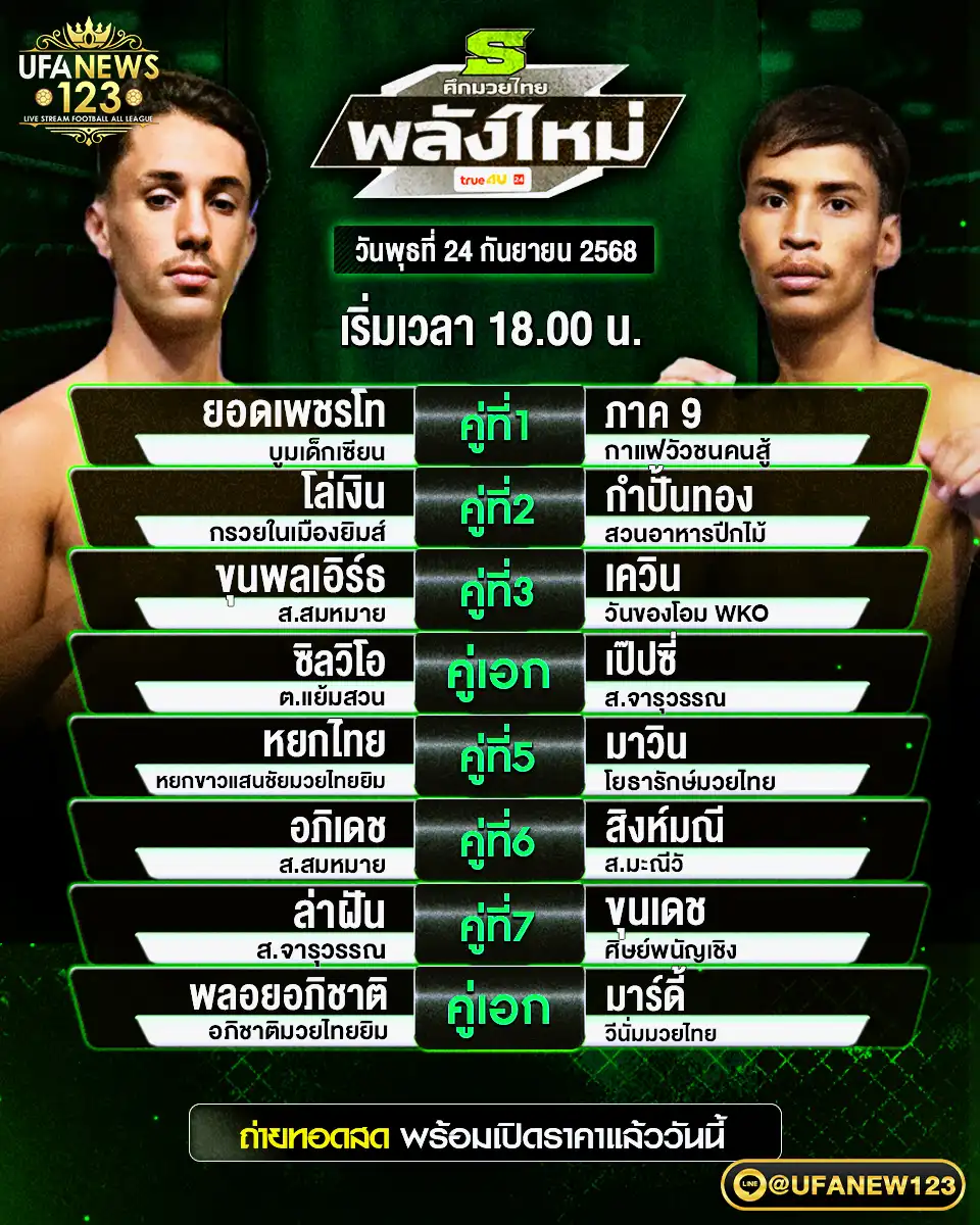 คู่เอก ซิลวิโอ ต.แย้มสวน VS เป๊ปซี่ ส.จารุวรรณ 24 กันยายน 2568