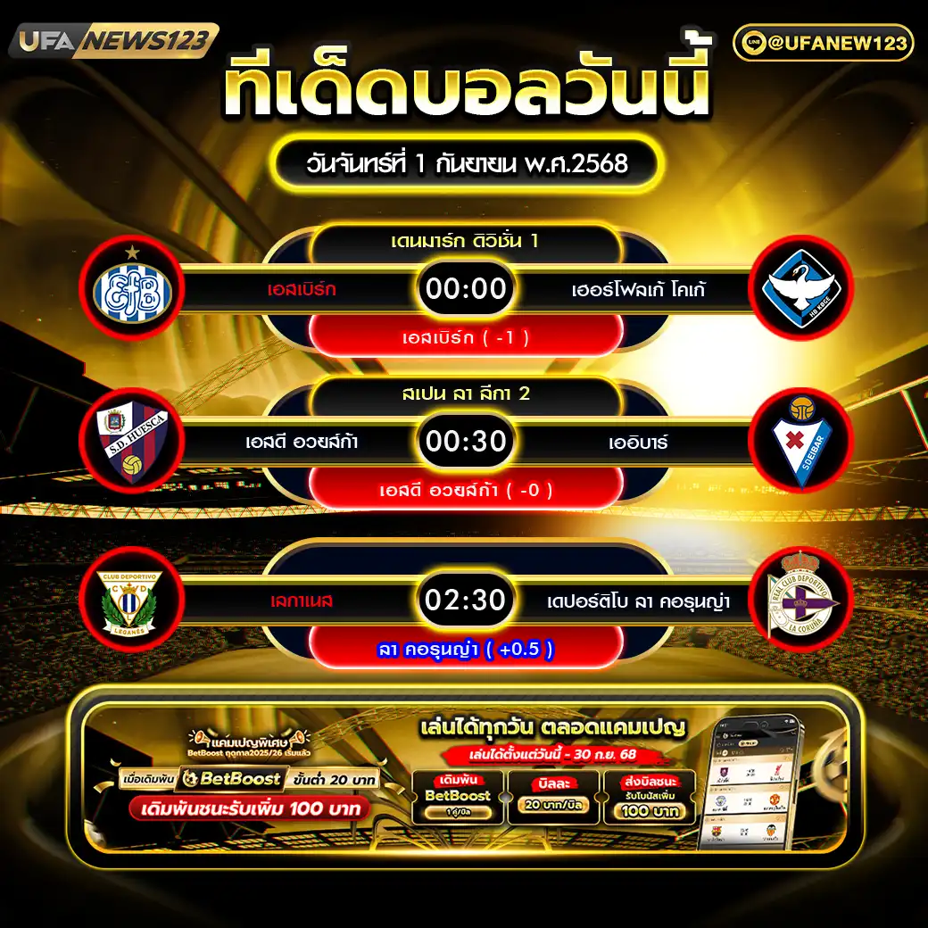 ทีเด็ดบอล แจกบอลสเต็ป 3 คู่ วันที่ 01 กันยายน 2568