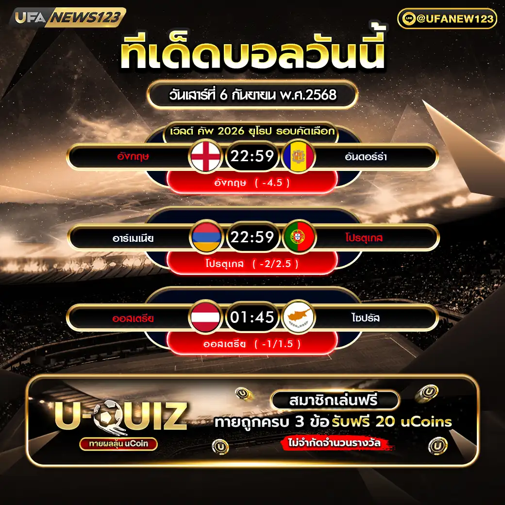 ทีเด็ดบอล แจกบอลสเต็ป 3 คู่ วันที่ 06 กันยายน 2568