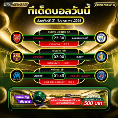 ทีเด็ดบอล 21 กันยายน 2568