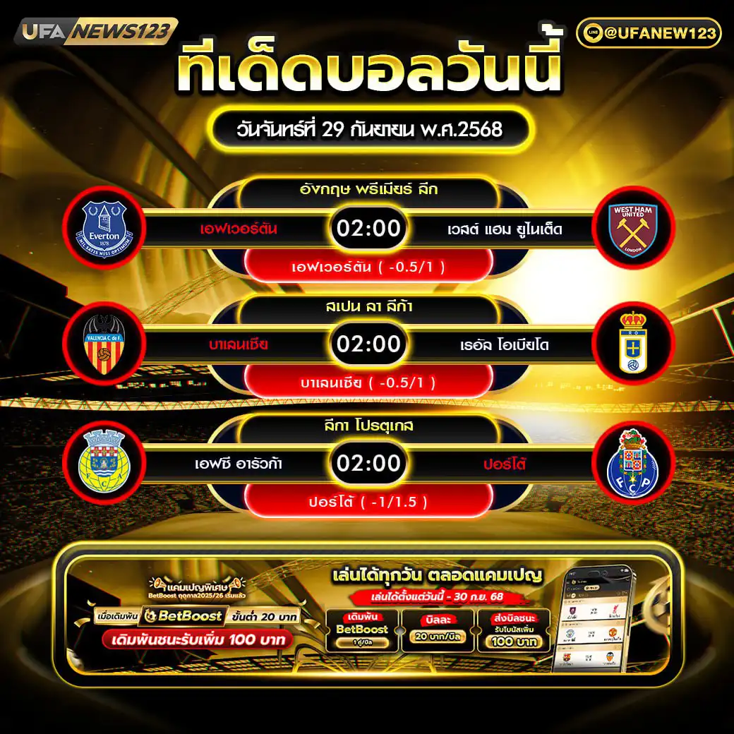 ทีเด็ดบอล แจกบอลสเต็ป 3 คู่ วันที่ 29 กันยายน 2568

