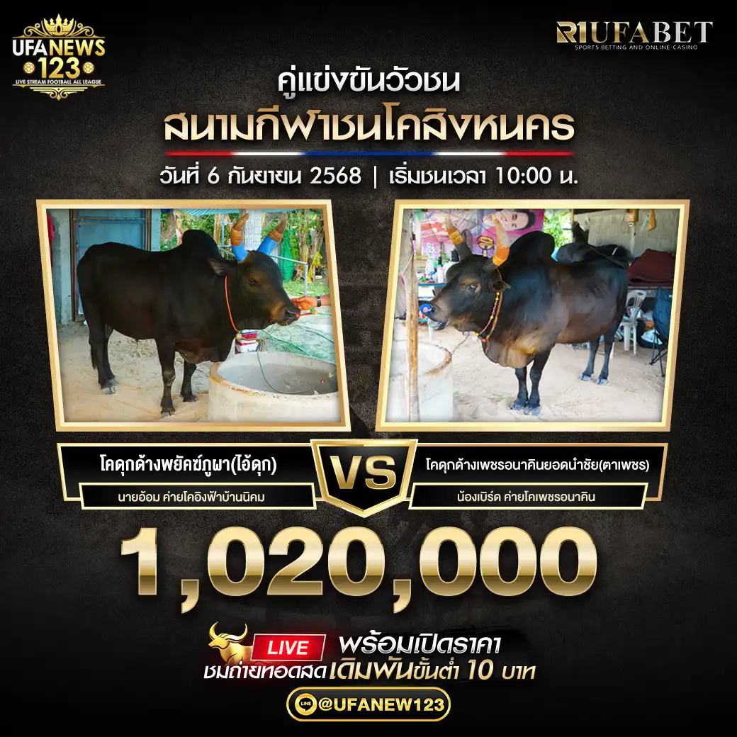 โคดุกด้างพยัคฆ์ภูผา (ไอ้ดุก) VS โคดุกด้างเพชรอนาคินยอดนำชัย(ตาเพชร) ชิงรางวัล 1,020,000 บาท 06 กันยายน 2568
