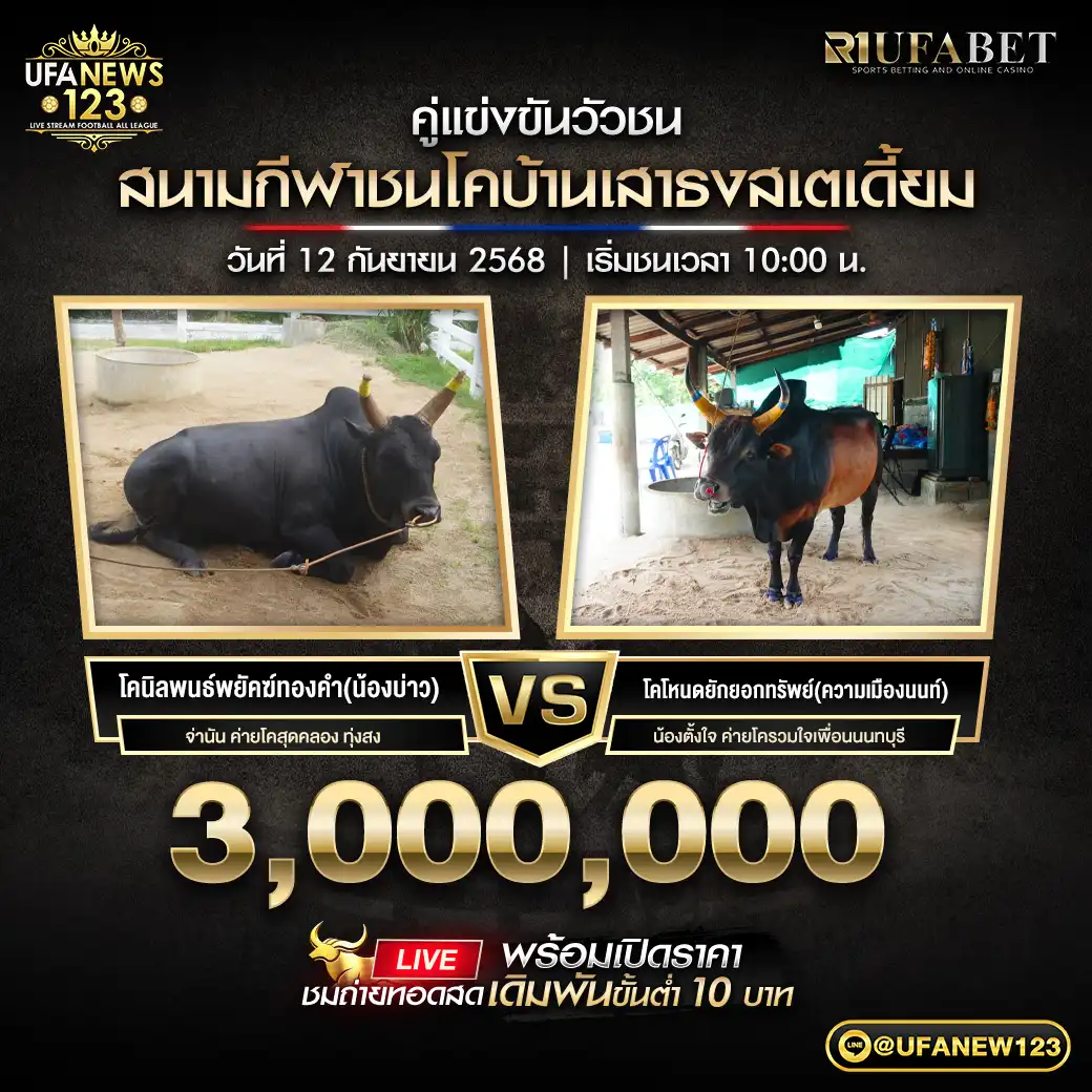 โคนิลพนธ์พยัคฆ์ทองคำ (น้องบ่าว) VS โคโหนดยักยอกทรัพย์ (ความเมืองนนท์) ชิงรางวัล 3,000,000 บาท 12 กันยายน 2568
