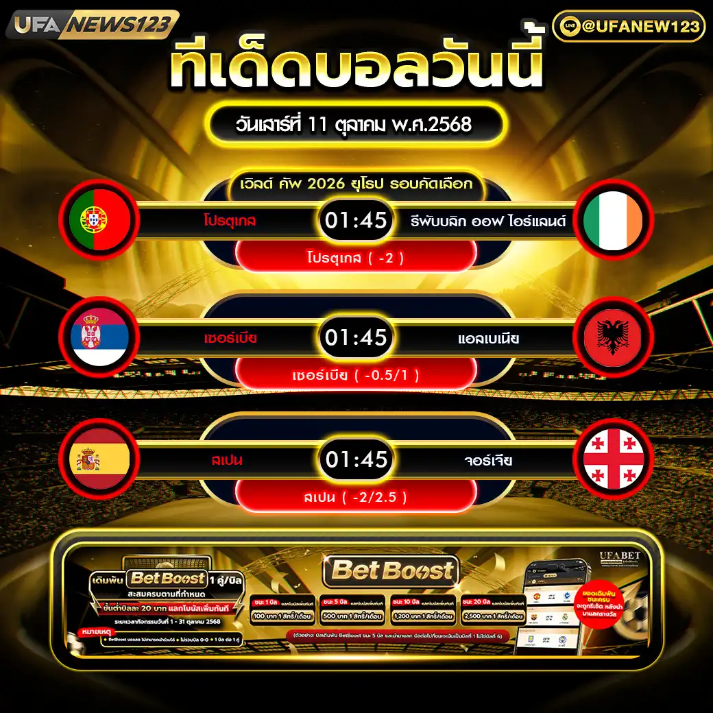 ทีเด็ดบอล แจกบอลสเต็ป 3 คู่ วันที่ 11 ตุลาคม 2568