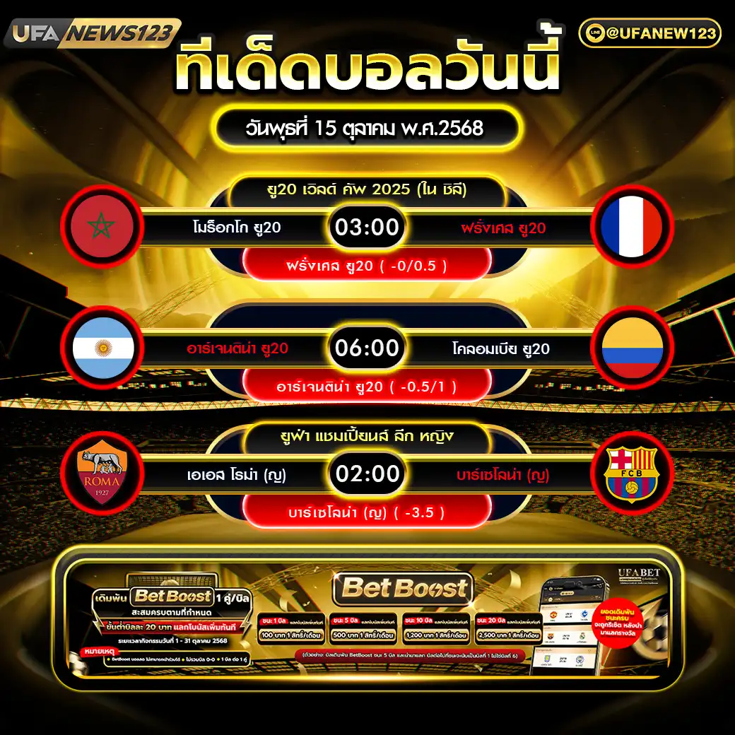 ทีเด็ดบอล แจกบอลสเต็ป 3 คู่ วันที่ 15 ตุลาคม 2568