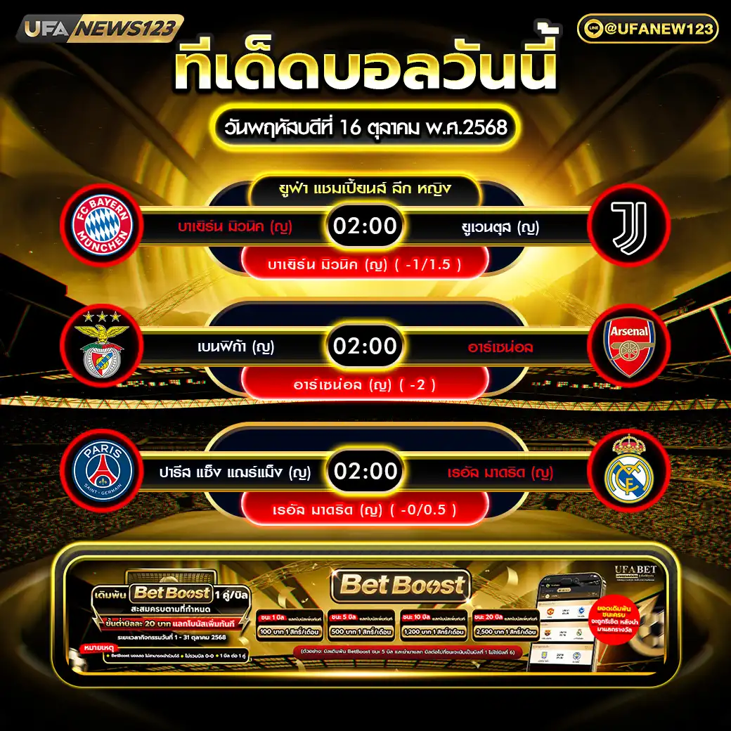 ทีเด็ดบอล แจกบอลสเต็ป 3 คู่ วันที่ 16 ตุลาคม 2568