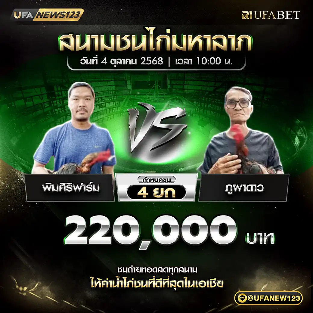 พิมศิริฟาร์ม VS ภูผาดาว ชน 4 ยก ชิงรางวัล 220,000 บาท 04 ตุลาคม 2568