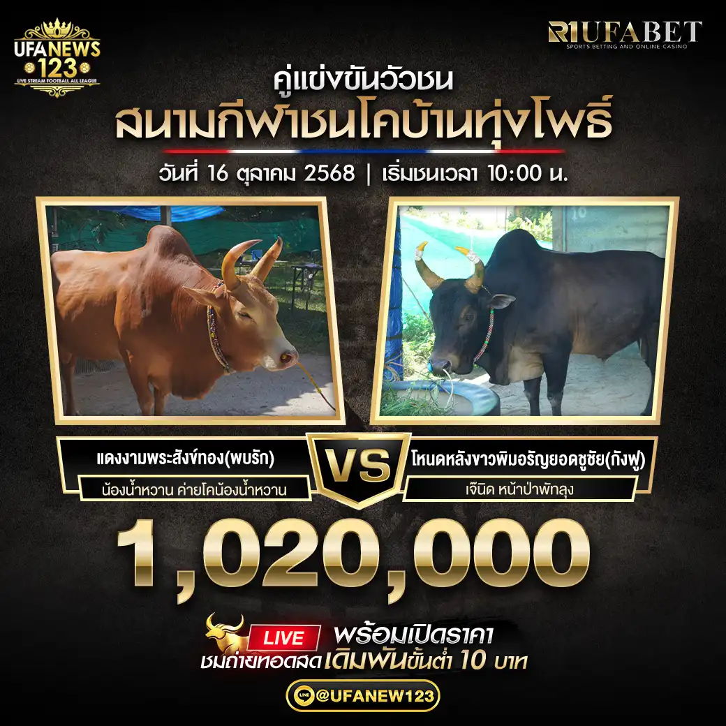 โหนดหลังขาวพิมอรัญยอดชูชัย (กังฟู) VS แดงงามพระสังข์ทอง (พบรัก) ชิงรางวัล 1,020,000 บาท 16 ตุลาคม 2568