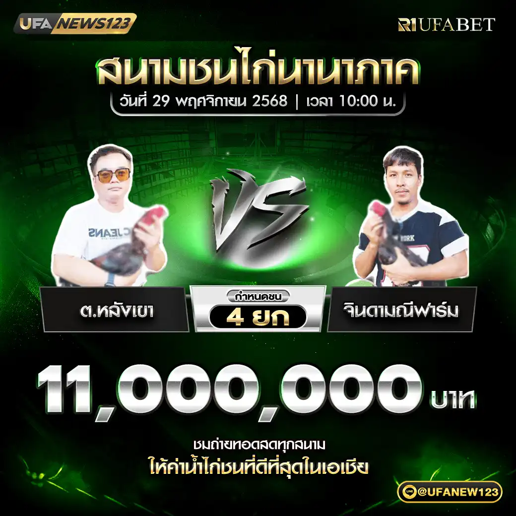 ต.หลังเขา VS จินดามณีฟาร์ม ชน 4 ยก ชิงรางวัล 11,000,000 บาท 29 พฤศจิกายน 2568