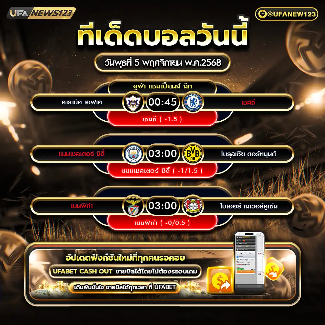ทีเด็ดบอล แจกบอลสเต็ป 3 คู่ วันที่ 05 พฤศจิกายน 2568