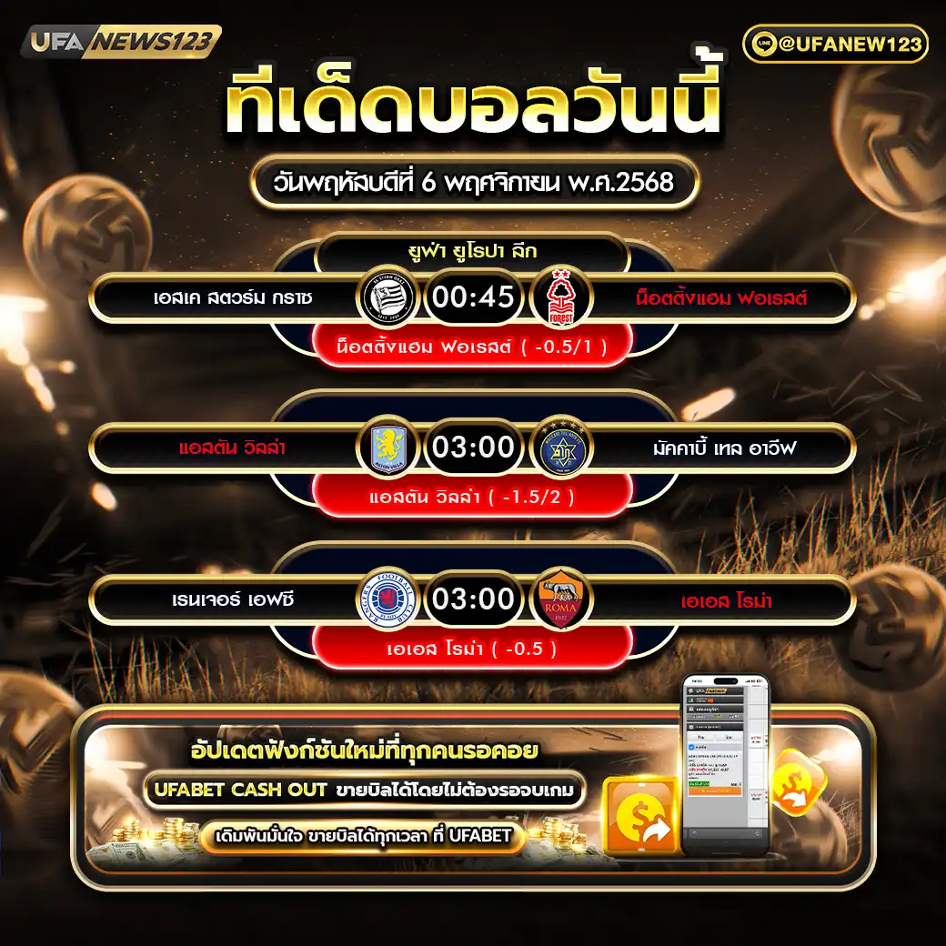 ทีเด็ดบอล แจกบอลสเต็ป 3 คู่ วันที่ 06 พฤศจิกายน 2568