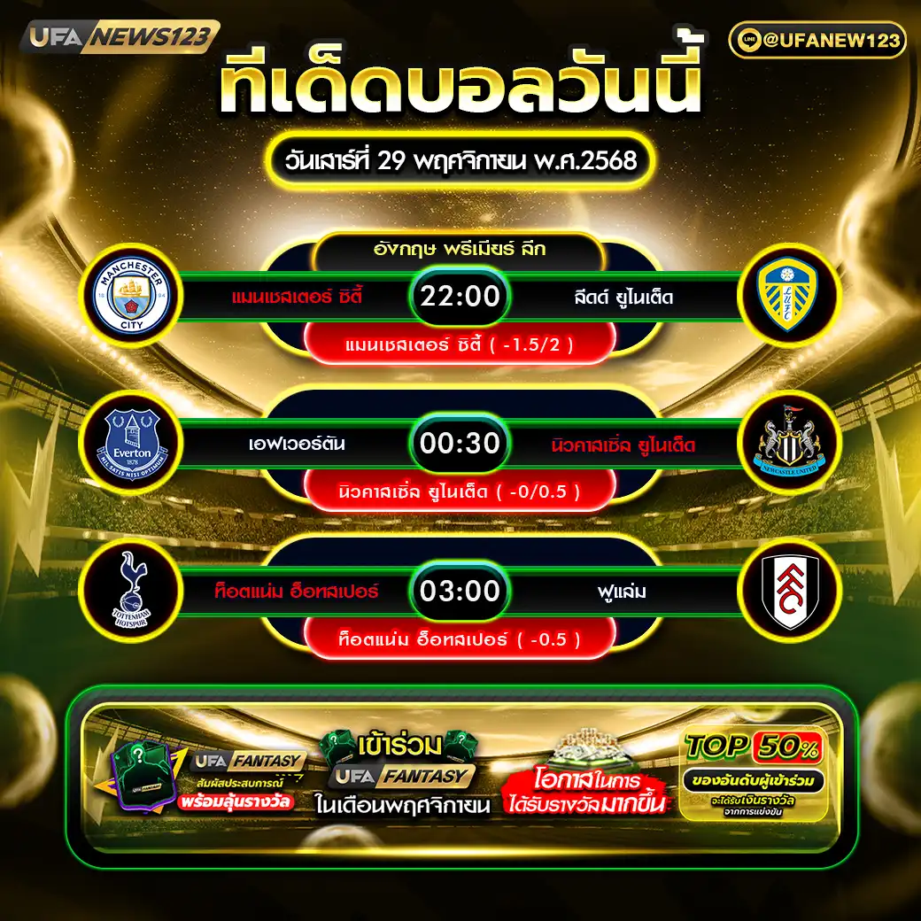 ทีเด็ดบอล แจกบอลสเต็ป 3 คู่ วันที่ 29 พฤศจิกายน 2568
