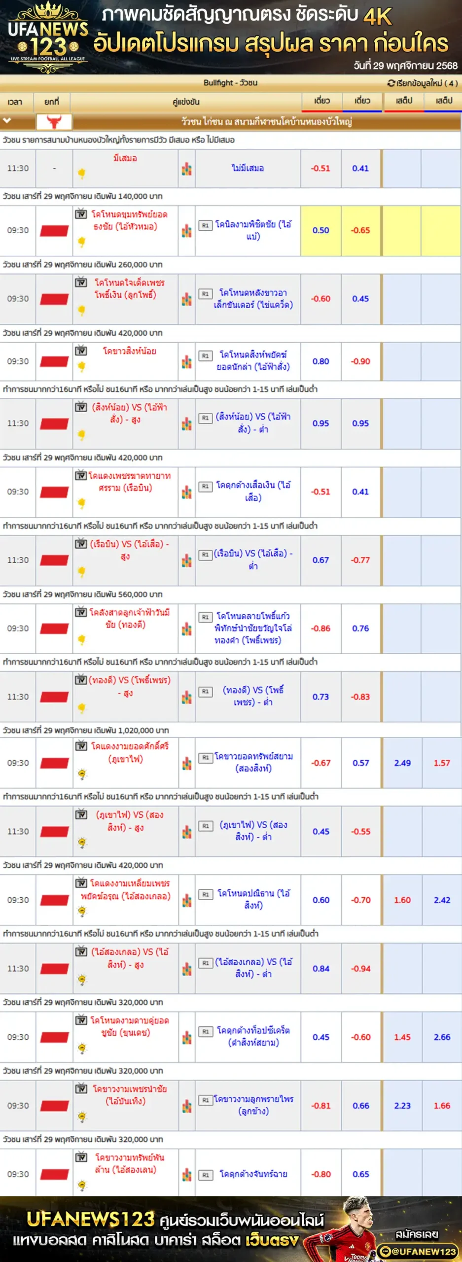 ราคาวัวชนประจำวันที่ 29 พฤศจิกายน 2568 | สนามกีฬาชนโคบ้านหนองบัวใหญ่ เริ่มเวลา 09:30 น.