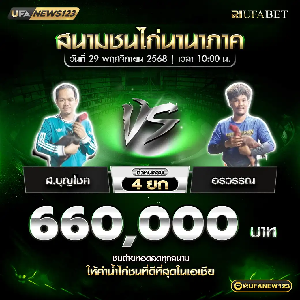 ส.บุญโชค VS อรวรรณ ชน 4 ยก ชิงรางวัล 660,000 บาท 29 พฤศจิกายน 2568