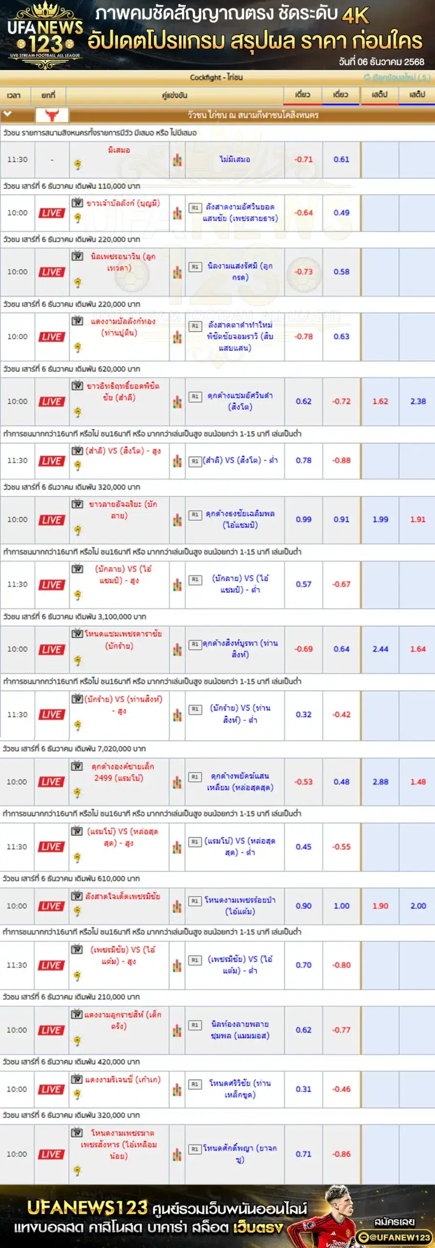 📍 ราคาวัวชนวันนี้ (06/12/2568) | สนามชนโคสิงหนคร เริ่มเวลา 10:00 น.