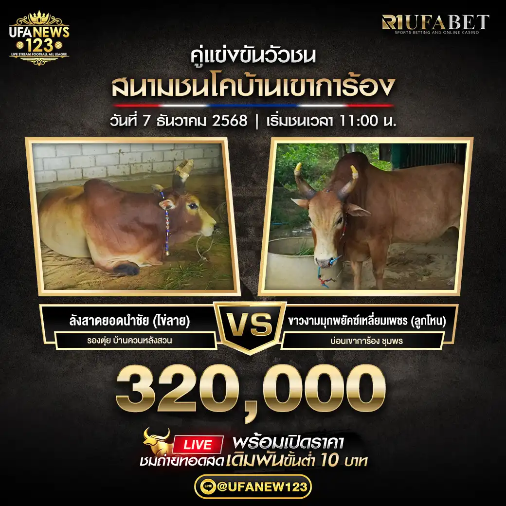 ลังสาดยอดนำชัย (ไข่ลาย) VS ขาวงามมุกพยัคฆ์เหลี่ยมเพชร (ลูกโทน) ชิงรางวัล 320,000 บาท 07 ธันวาคม 2568